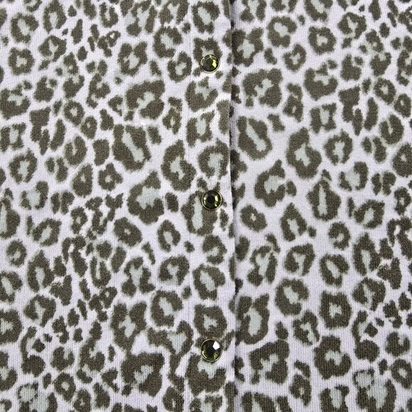 Quacker Factory XL Animal Print Snap Button Cardigan Size M Rhinestone Green - Picture 4 of 7